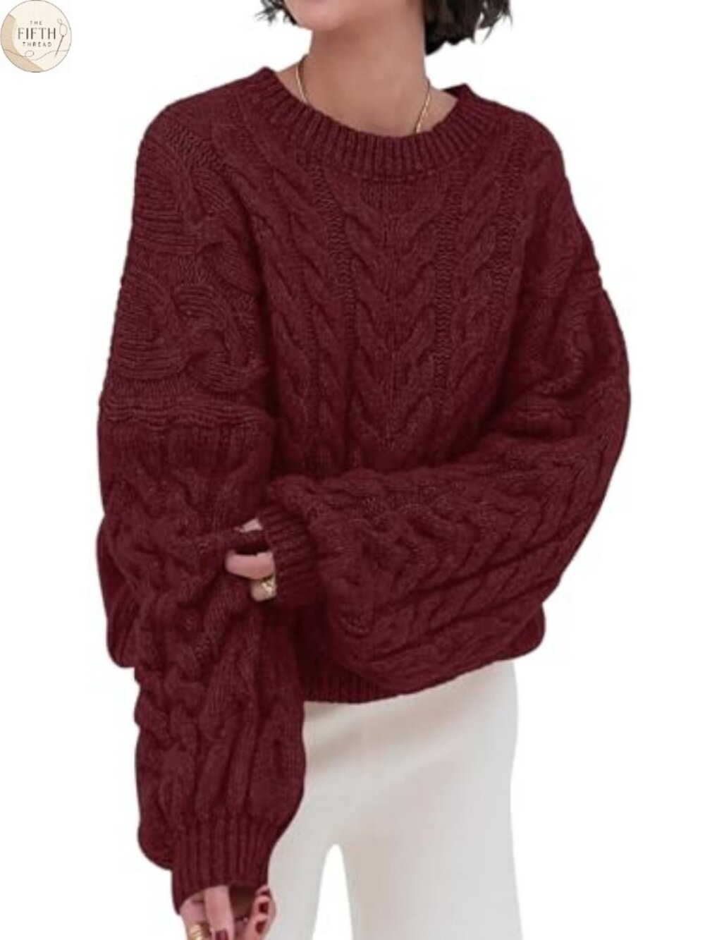 Cable Knit Long Sleeve Crewneck Oversized Sweater Chunky Pullover